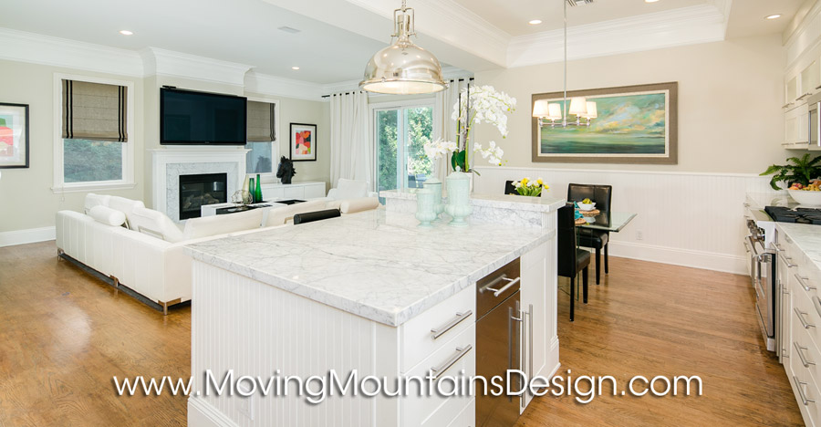 Remodeled kitchen white marble counters home staging